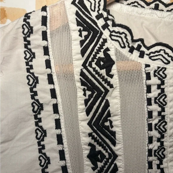 Topshop White Peasant Blouse with Black Embroidery Size 10 - Picture 4 of 7